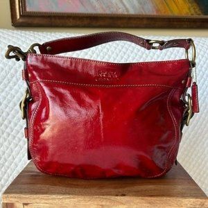 COACH Zoe Crimson Red Medium Patent Leather Tote Bag Purse F12735 